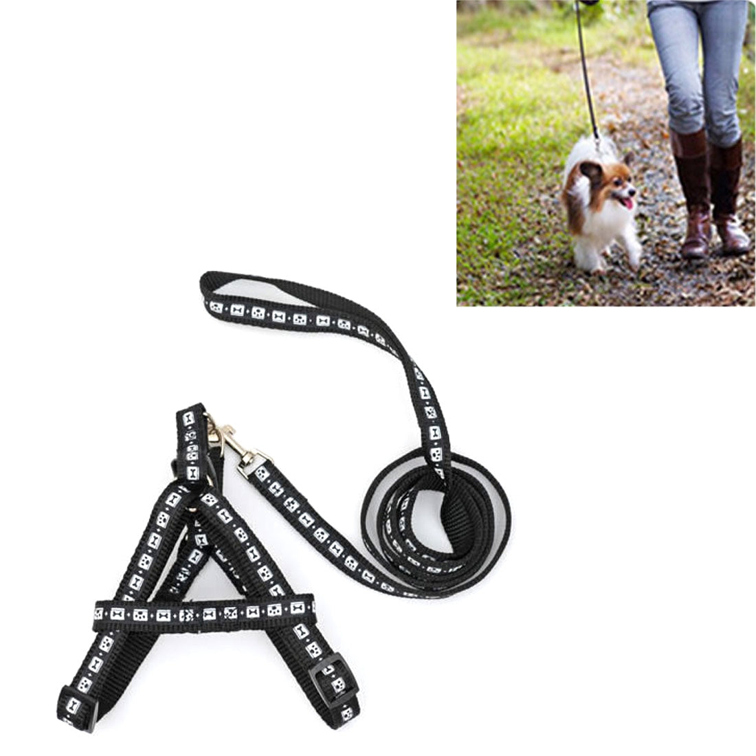 Nylon Printed Pet Harness & Leash Set – Size M (Black) Adjustable Chest: 25–40cm | Leash Length: 120cm
